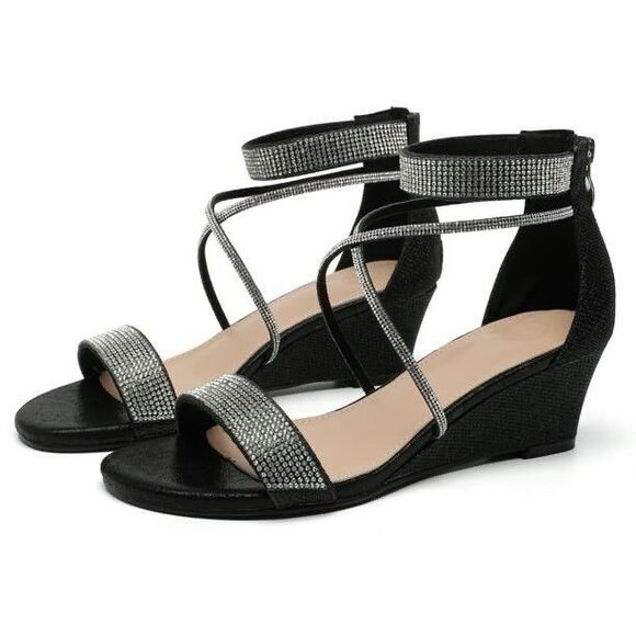 DADAWEN Women's High Heels Ankle Straps Wedge Sandals Dressy Summer Open Toe 42 - Picture 1 of 6